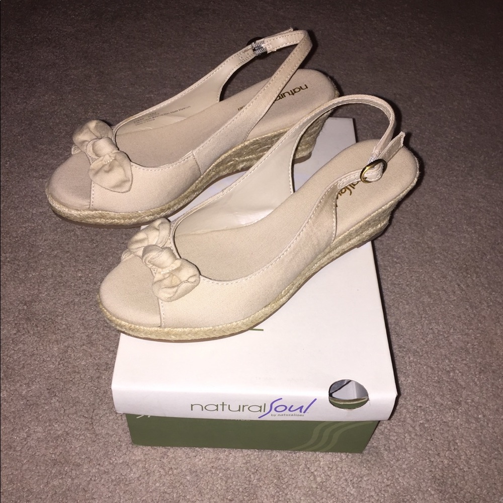 New beige wedge sandals size 7